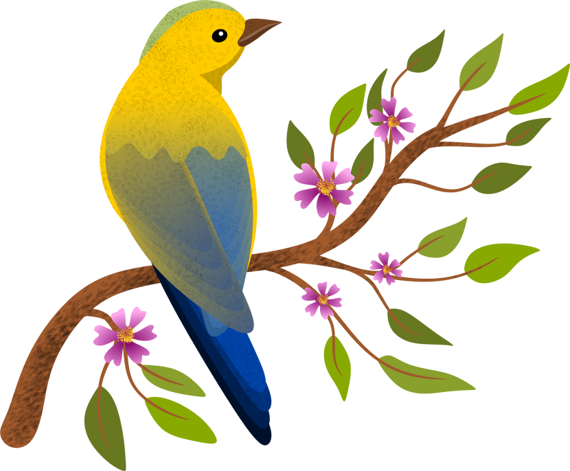 Bird Perched on Branch Illustration